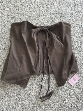 PrettyLittleThing Chocolate Brown Strapless Tie-Front Corset Top
